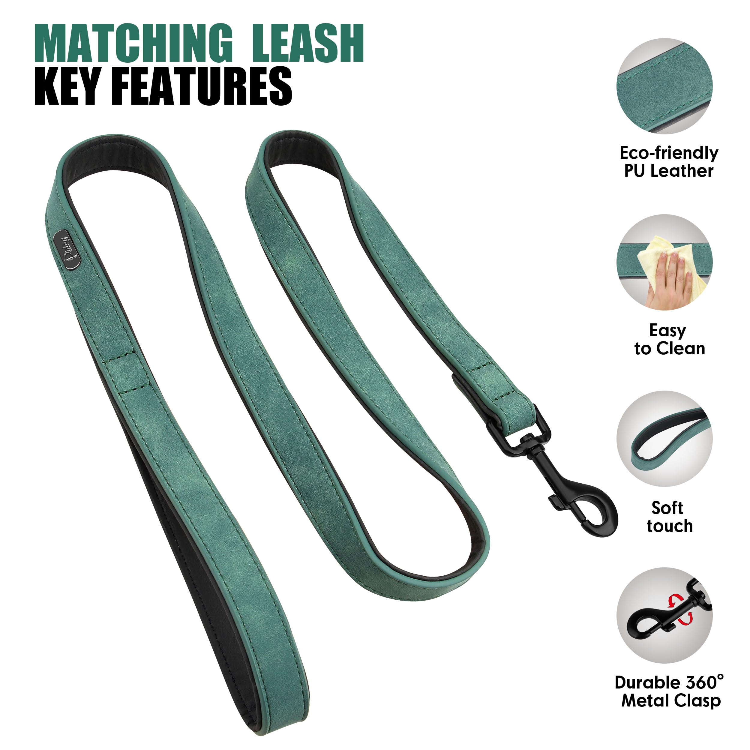 Didog Soft Padded Leather Dog Collar And Leash Set, Heavy Duty 4Ft Faux Leather Dog Leash And Collar Set With Metal Buckle For S